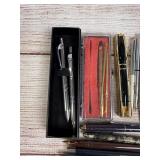 Lot of 29 Assorted Vintage Pens & Pencils, Sterling Silver Holder