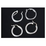 Sterling Silver Hoop Earrings Lot (2 Pairs) - 925 Marked, 6.78 Grams Total