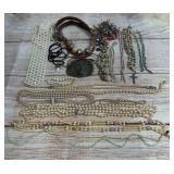 Large Costume Jewelry Lot: 15 Necklaces, Pearl-Style, Beaded, Mixed Styles