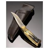 Bear MGC USA Fixed Blade Knife Stag Handle Leather Sheath