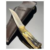 Bear MGC USA Fixed Blade Knife Stag Handle Leather Sheath