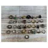 Lot of 33 Vintage Costume Jewelry Rings Rhinestone Faux Gem Unsearched Estate