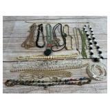 Vintage Costume Jewelry Necklace Lot Faux Pearl Beaded Stone Bolo Tie 1.1 lbs