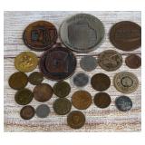 Unsearched Mixed Lot of Vintage Foreign Coins, Novelty Tokens & Commemorative Medals