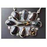 Navajo Boyd J. Ashley Sterling Silver Black Web Turquoise Necklace 146.05g