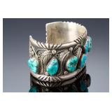 Navajo R. Spencer Sterling Silver Turquoise Cuff Bracelet, Native American