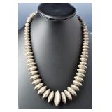 Navajo Native American Hand Stamped Graduated Disc Bead Sterling Silver Necklace