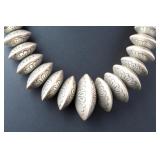 Navajo Native American Hand Stamped Graduated Disc Bead Sterling Silver Necklace