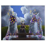 Sheila Bohanon 1998 Original Painting: Whimsical Horses, Dog & Circus Tent