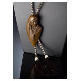 Oreland Joe Sr. Navajo Bronze Bolo Tie - Native American Woman Bust, Signed