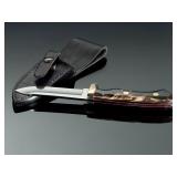 Jim Ort OZ Custom Knives Buffalo Horn Hunting Knife - Unused, Sheath