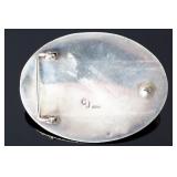 Vintage Navajo Charlie John (CJ) Sterling Silver Turquoise Hand Stamped Belt Buckle