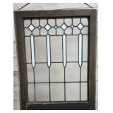 Antique Leaded & Textured Glass Panel Window Insert, Geometric Design, 29x22in