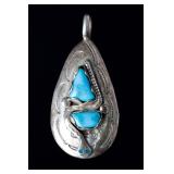 Zuni Effie Calavaza Silver Turquoise Snake Teardrop Pendant Native American