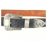 Vintage Sterling Silver Western Ranger Set Buckle & Tooled Leather Belt