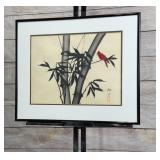Masako Van Leijenhorst Original Sumi-e Ink Wash Art - Cardinal & Bamboo