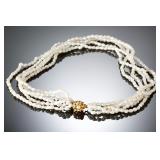 Elegant 5-Strand Freshwater Pearl Necklace with Ornate Gold-Tone Clasp, 18in