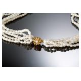 Elegant 5-Strand Freshwater Pearl Necklace with Ornate Gold-Tone Clasp, 18in