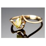 14k Gold Peridot & Diamond Ring, Size 4.75 - Elegant Estate Jewelry