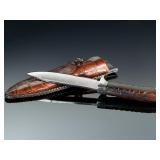 Custom Hunting Knife w/ Unique Textured Blade, Exotic Wood Handle & Alligator Sheath