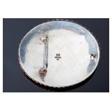 Signed M Navajo Sterling Silver & Turquoise Conch Belt Buckle Native American