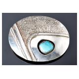 Vintage Navajo Tufa Cast Shadowbox Sterling Silver Turquoise Belt Buckle