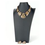 Sterling Silver & Orbicular Jasper Necklace & Earrings Set, 16.5" Long