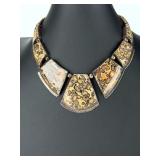 Sterling Silver & Orbicular Jasper Necklace & Earrings Set, 16.5" Long