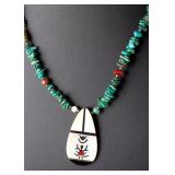 Southwestern Native American Turquoise Inlay Necklace, MOP Pendant