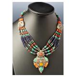 Vintage Handmade Multistone Beaded Statement Necklace | Ethnic Tribal Style