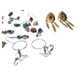 Lot of 16 Pairs Native American Southwest Style Earrings Turquoise Coral