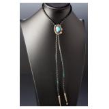 Vintage Navajo Silver & Turquoise Bolo Tie, Unsigned