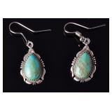 Navajo Marie Bahe Turquoise Sterling Silver Teardrop Native American Earrings