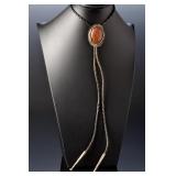 Vintage Native American Bolo Tie with Hand-Set Mahogany Obsidian Stone
