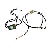 Vintage Southwest Native American Bolo Ties - Turquoise & Multi-Stone Inlay, Signed FG