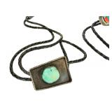 Vintage Southwest Native American Bolo Ties - Turquoise & Multi-Stone Inlay, Signed FG