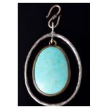Vintage Handmade Turquoise & Silver-Tone Pendant - Unsigned Artisan Jewelry