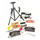 Guitar & Amp Parts Lot: Fender Stand, Gibson Knobs, Cables, Pickup, Bridge, Tube