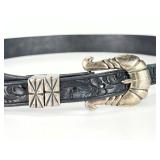 Vintage Eddie Bauer Western Leather Belt with Silver Ranger Set Buckle 36