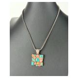 Sterling Silver Necklaces Lot (2): Multi-Stone Pendant & Wavy Chain, 40.23g