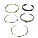 Vintage Southwest Style Lot of 5 Bracelets: Turquoise Cuff, Stamped Metal Bangles