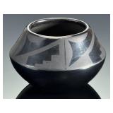 Maria & Santana Martinez San Ildefonso Black on Black Native American Pottery Vase