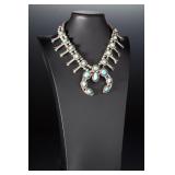 Navajo Squash Blossom Necklace, Signed BR, Silver & Turquoise, AS-IS, Vintage