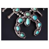 Navajo Squash Blossom Necklace, Signed BR, Silver & Turquoise, AS-IS, Vintage