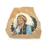 F.A. Bud Olson 1989 Original Native American Chief Flagstone Art 25x29