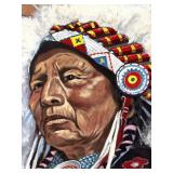 F.A. Bud Olson 1989 Original Native American Chief Flagstone Art 25x29