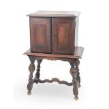 Antique Jacobean Style Strongbox Cabinet with Metal Interior, Early Hand-Crafted