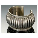 Navajo Tom Charlie Sterling Silver Fluted Cuff Bracelet - Signed TC