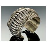 Navajo Tom Charlie Sterling Silver Fluted Cuff Bracelet - Signed TC