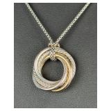 David Yurman 14K Gold 925 Sterling Silver Crossover Multi-Ring Pendant Necklace